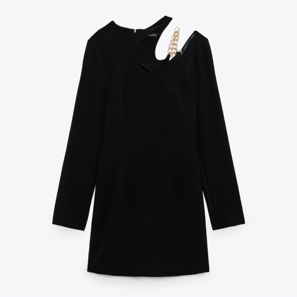 Zara One Shoulder Black Dress with Gold Accent